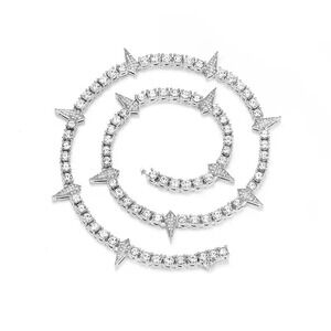 18" Iced Out CZ Spiked Tennis Chain Hip Hop Necklace Jewelry for Men & Women